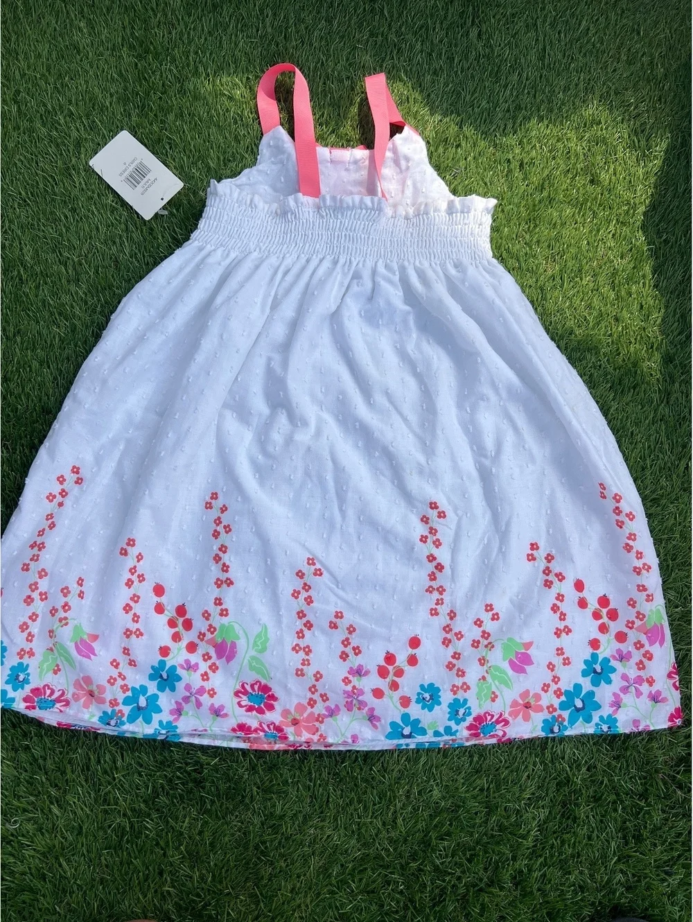 Penelope Mack Girls White Floral Dress with Pink Straps Size 6